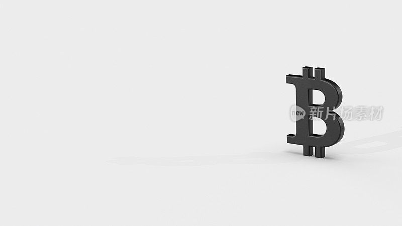 Black 3d bitcoin render minimalistic simple symbol design isolated on white background. Forex Trading concept. Currency 3DÂ rendering Illustration. Copy space